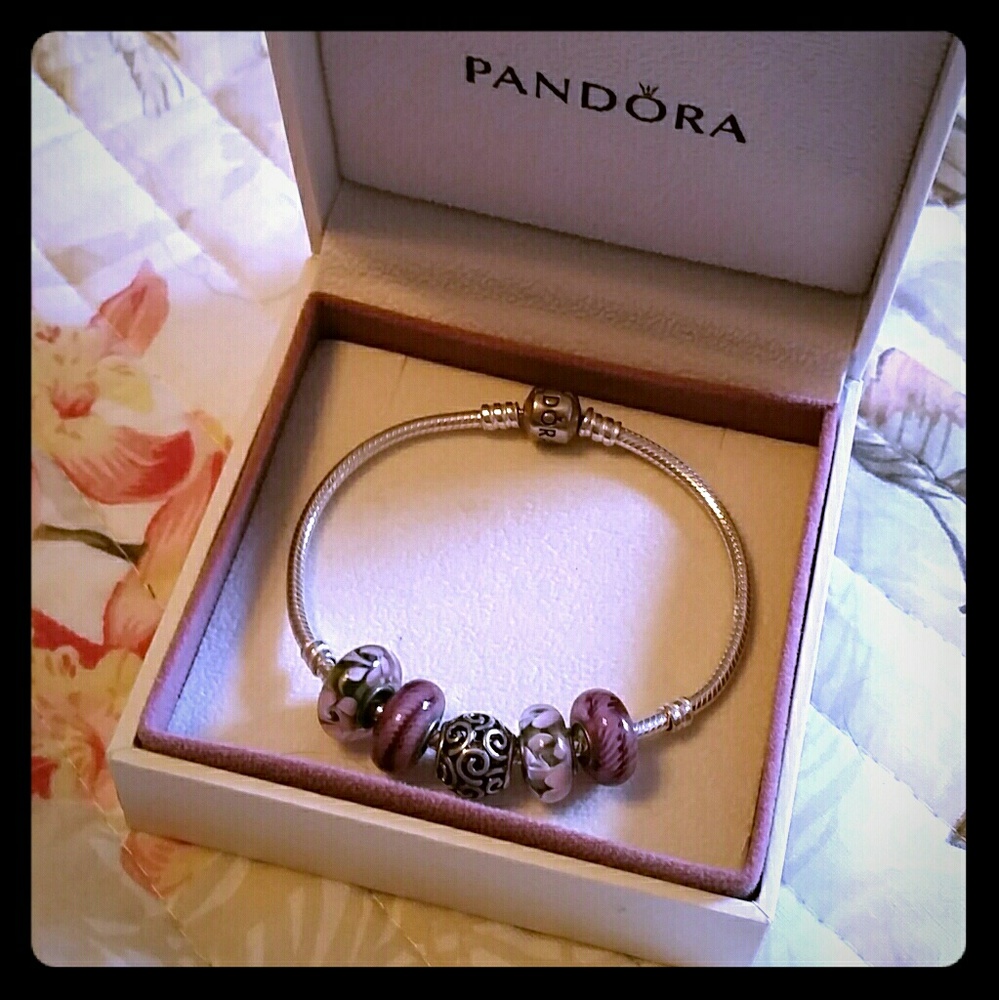 Pandora Sterling Silver Charm Bracelet w/Charms